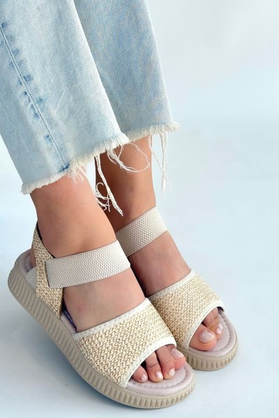 Jake Bej Hasır Cilt Sandalet