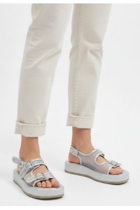 Sinna Gümüş Cilt Tül Detaylı Sandalet Sinna Gümüş Cilt Tül Detaylı Sandalet