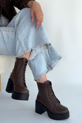 Tsan Kahverengi Cilt Bağcıklı Topuklu Bot Tsan Kahverengi Cilt Bağcıklı Topuklu Bot