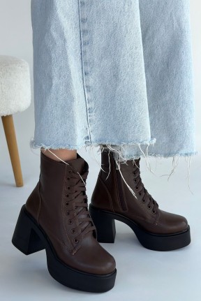 Tsan Kahverengi Cilt Bağcıklı Topuklu Bot Tsan Kahverengi Cilt Bağcıklı Topuklu Bot