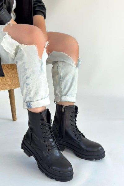 Allex Siyah Cilt Bağcıklı Bot