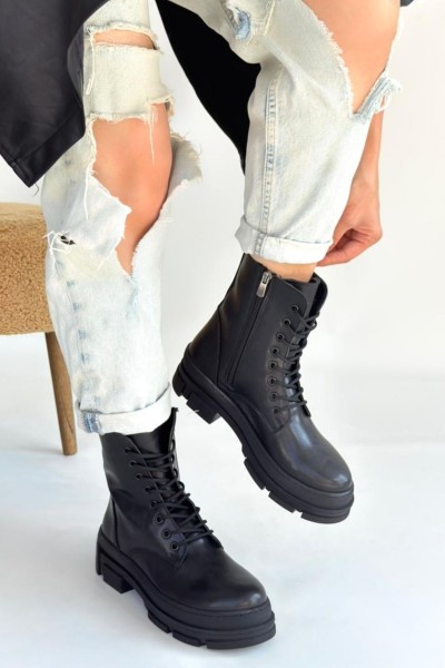 Allex Siyah Cilt Bağcıklı Bot