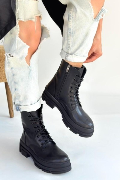 Allex Siyah Cilt Bağcıklı Bot