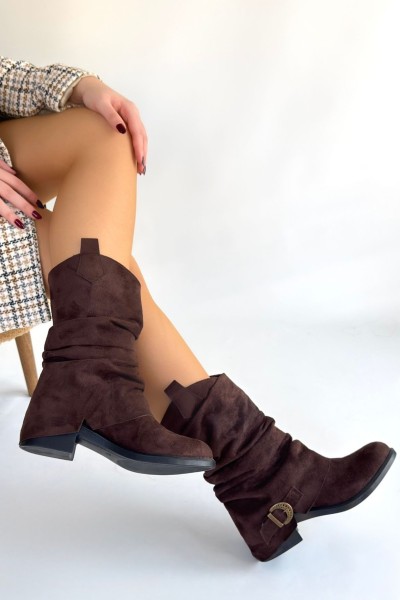 Canty Kahverengi Süet Körüklü Topuklu Çizme Canty Kahverengi Süet Körüklü Topuklu Çizme