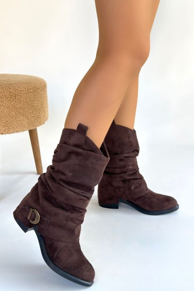 Canty Kahverengi Süet Körüklü Topuklu Çizme Canty Kahverengi Süet Körüklü Topuklu Çizme