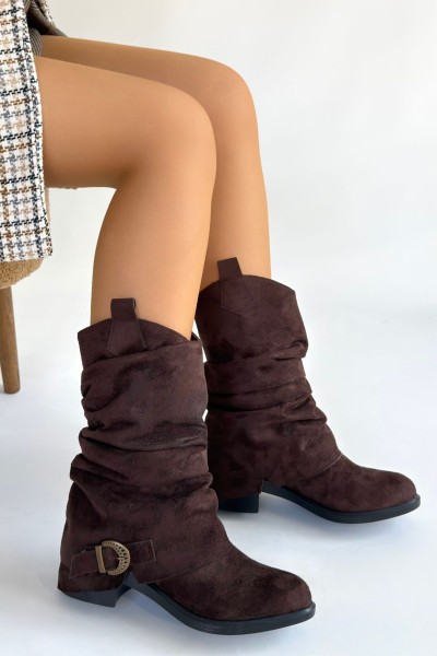 Canty Kahverengi Süet Körüklü Topuklu Çizme Canty Kahverengi Süet Körüklü Topuklu Çizme