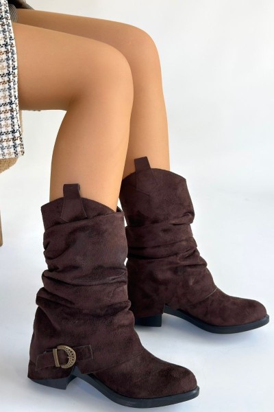 Canty Kahverengi Süet Körüklü Topuklu Çizme Canty Kahverengi Süet Körüklü Topuklu Çizme