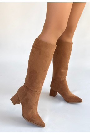 Roksa Taba Süet Topuklu Çizme Roksa Taba Süet Topuklu Çizme