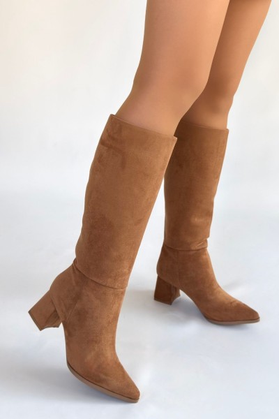 Roksa Taba Süet Topuklu Çizme Roksa Taba Süet Topuklu Çizme