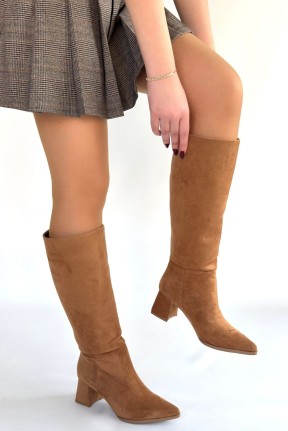 Roksa Taba Süet Topuklu Çizme Roksa Taba Süet Topuklu Çizme