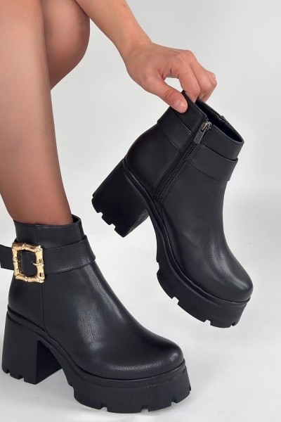 Pinma Siyah Cilt Topuklu Bot