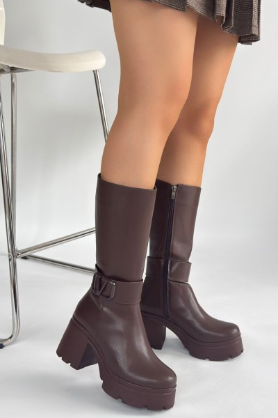Moki Kahverengi Cilt Topuklu Çizme Moki Kahverengi Cilt Topuklu Çizme