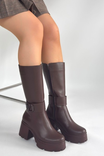 Moki Kahverengi Cilt Topuklu Çizme Moki Kahverengi Cilt Topuklu Çizme