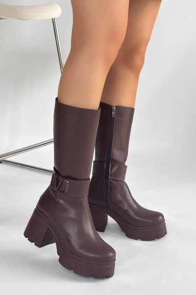 Moki Kahverengi Cilt Topuklu Çizme Moki Kahverengi Cilt Topuklu Çizme
