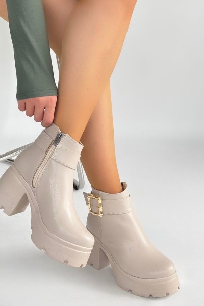 Pinma Bej Cilt Topuklu Bot