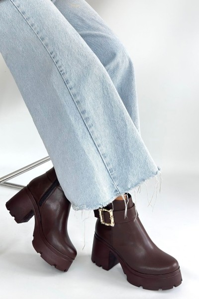 Pinma Kahverengi Cilt Topuklu Bot Pinma Kahverengi Cilt Topuklu Bot