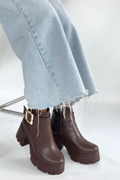 Pinma Kahverengi Cilt Topuklu Bot Pinma Kahverengi Cilt Topuklu Bot