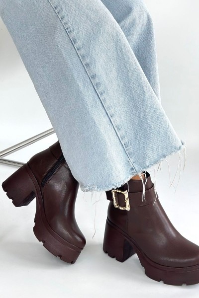 Pinma Kahverengi Cilt Topuklu Bot Pinma Kahverengi Cilt Topuklu Bot