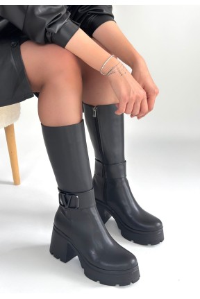 Moki Siyah Cilt Topuklu Çizme Moki Siyah Cilt Topuklu Çizme