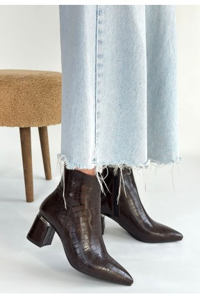 Meça Kahverengi Cilt Topuklu Bot Meça Kahverengi Cilt Topuklu Bot