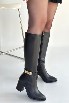 Jeoli Siyah Cilt Topuklu Çizme Jeoli Siyah Cilt Topuklu Çizme
