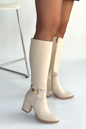 Jeoli Bej Cilt Topuklu Çizme Jeoli Bej Cilt Topuklu Çizme