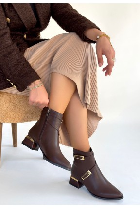 İnay Kahverengi Cilt Topuklu Bot İnay Kahverengi Cilt Topuklu Bot