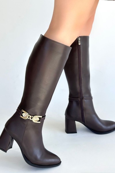 Mooni Kahverengi Cilt Topuklu Çizme