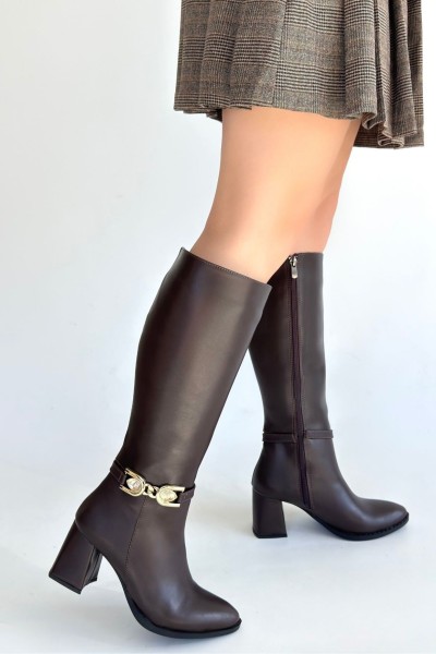 Mooni Kahverengi Cilt Topuklu Çizme