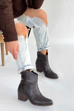 Akver Acı Kahve Cilt Topuklu Bot