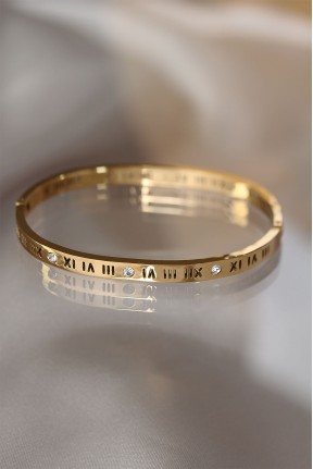 316l çelik Roma Rakamlı Gold Renk Bilezik Kelepçe 316l çelik Roma Rakamlı Gold Renk Bilezik Kelepçe