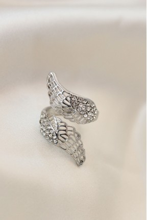 Ayarlamalı Silver Renk Metal Zirkon Taşlı Kanat Yüzük Ayarlamalı Silver Renk Metal Zirkon Taşlı Kanat Yüzük