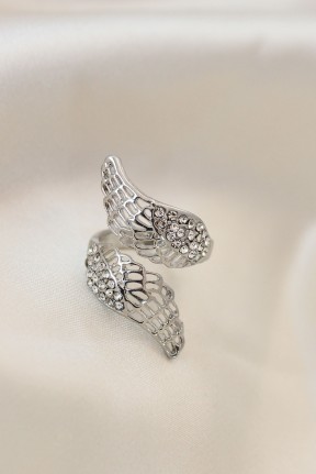 Ayarlamalı Silver Renk Metal Zirkon Taşlı Kanat Yüzük Ayarlamalı Silver Renk Metal Zirkon Taşlı Kanat Yüzük