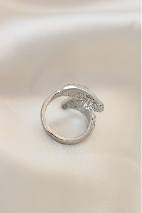 Ayarlamalı Silver Renk Metal Zirkon Taşlı Kanat Yüzük Ayarlamalı Silver Renk Metal Zirkon Taşlı Kanat Yüzük