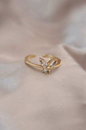 Ayarlamalı Altın Renk Metal Zirkon Taş Ve Kristal Taşlı Kelebek Model Yüzük Ayarlamalı Altın Renk Metal Zirkon Taş Ve Kristal Taşlı Kelebek Model Yüzük