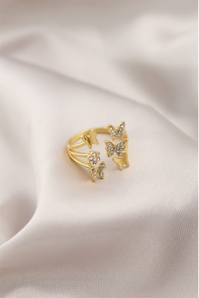 Gold Renk Metal Kelebek Model Kadın Yüzük