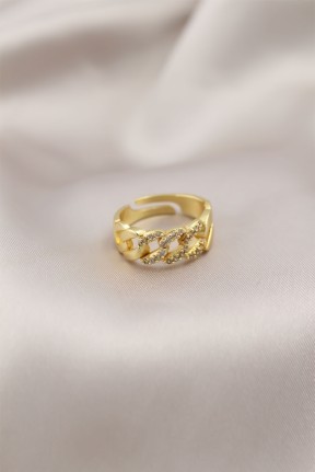 Gold Renk Metal Zincir Model Taşlı Kadın Yüzük Gold Renk Metal Zincir Model Taşlı Kadın Yüzük
