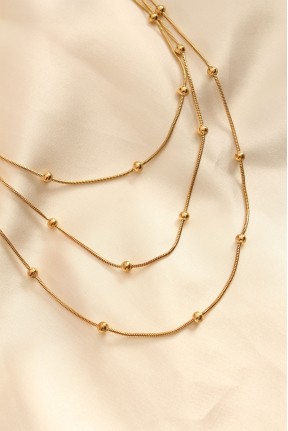 çelik Altın Renkli Topçuk Tasarımlı çoklu Kolye çelik Altın Renkli Topçuk Tasarımlı çoklu Kolye