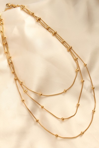 çelik Altın Renkli Topçuk Tasarımlı çoklu Kolye çelik Altın Renkli Topçuk Tasarımlı çoklu Kolye