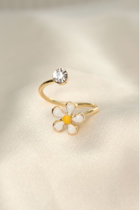 Papatya Tasarımlı Zirkon Taşlı Ayarlanabilir Yüzük