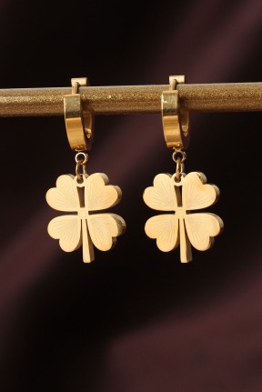 316l çelik Gold Renk Yonca Küpe 316l çelik Gold Renk Yonca Küpe