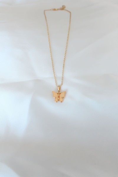 Gold Kaplama Sarı Renk Sedefli Kelebek Kolye