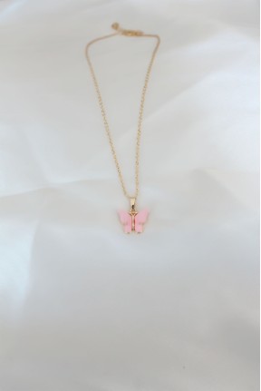 Gold Kaplama Pembe Sedefli Kelebek Kolye