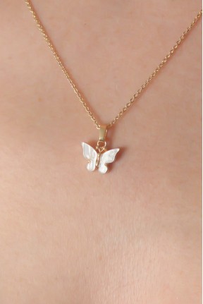 Gold Beyaz Renk Kelebek Figür Kadın Kolye