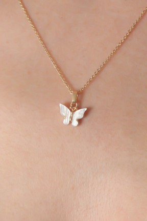 Gold Beyaz Renk Kelebek Figür Kadın Kolye