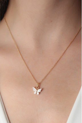 Gold Beyaz Renk Kelebek Figür Kadın Kolye