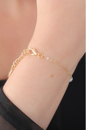 Gold Renk İnci Boncuk Model Kadın Bileklik