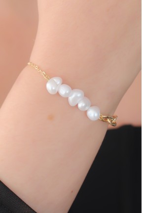 Gold Renk İnci Boncuk Model Kadın Bileklik
