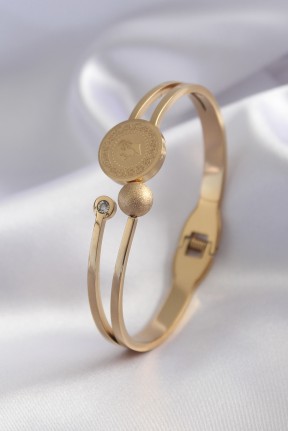 316l çelik Gold Renk çeyrek Altın Zirkon Taş Detay Kadın Kelepçe 316l çelik Gold Renk çeyrek Altın Zirkon Taş Detay Kadın Kelepçe