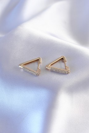 Gold Renk Zirkon Taşlı üçgen Model Kadın Küpe